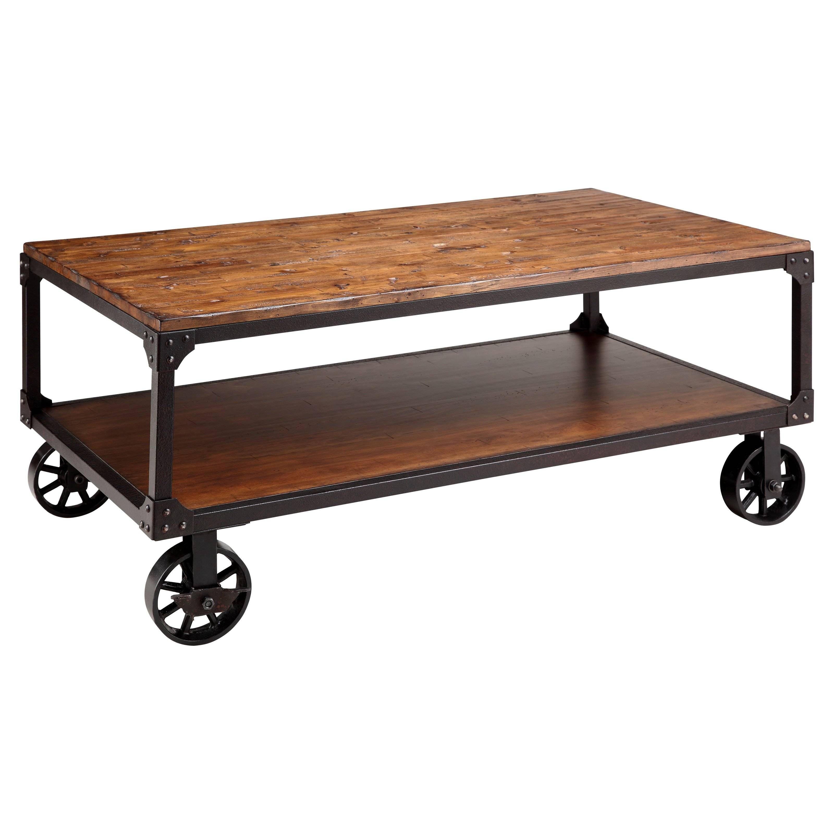 Wood And Metal Coffee Table On Wheels | Coffee Tables Decoration Inside Wheels Coffee Tables (View 28 of 30)