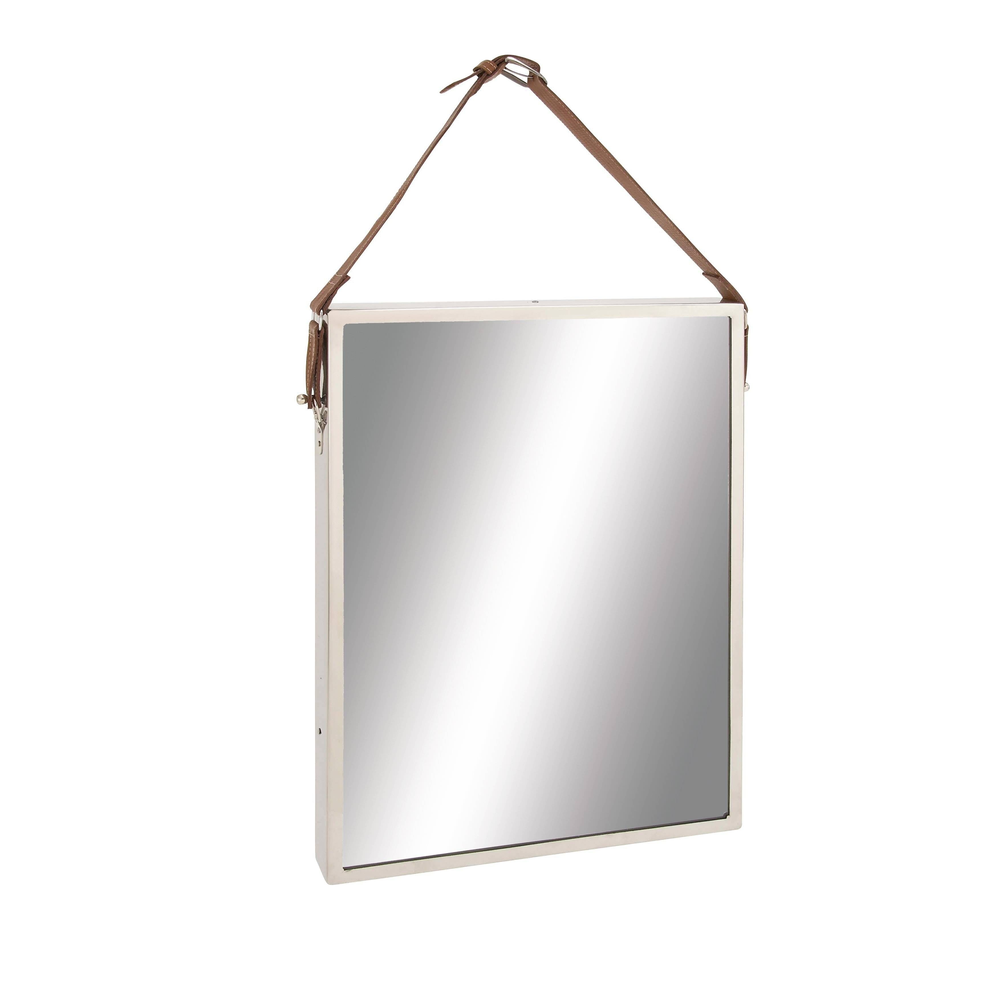 Woodland Imports The Slick Stainless Steel Leather Wall Mirror Pertaining To Leather Wall Mirrors (View 8 of 25)