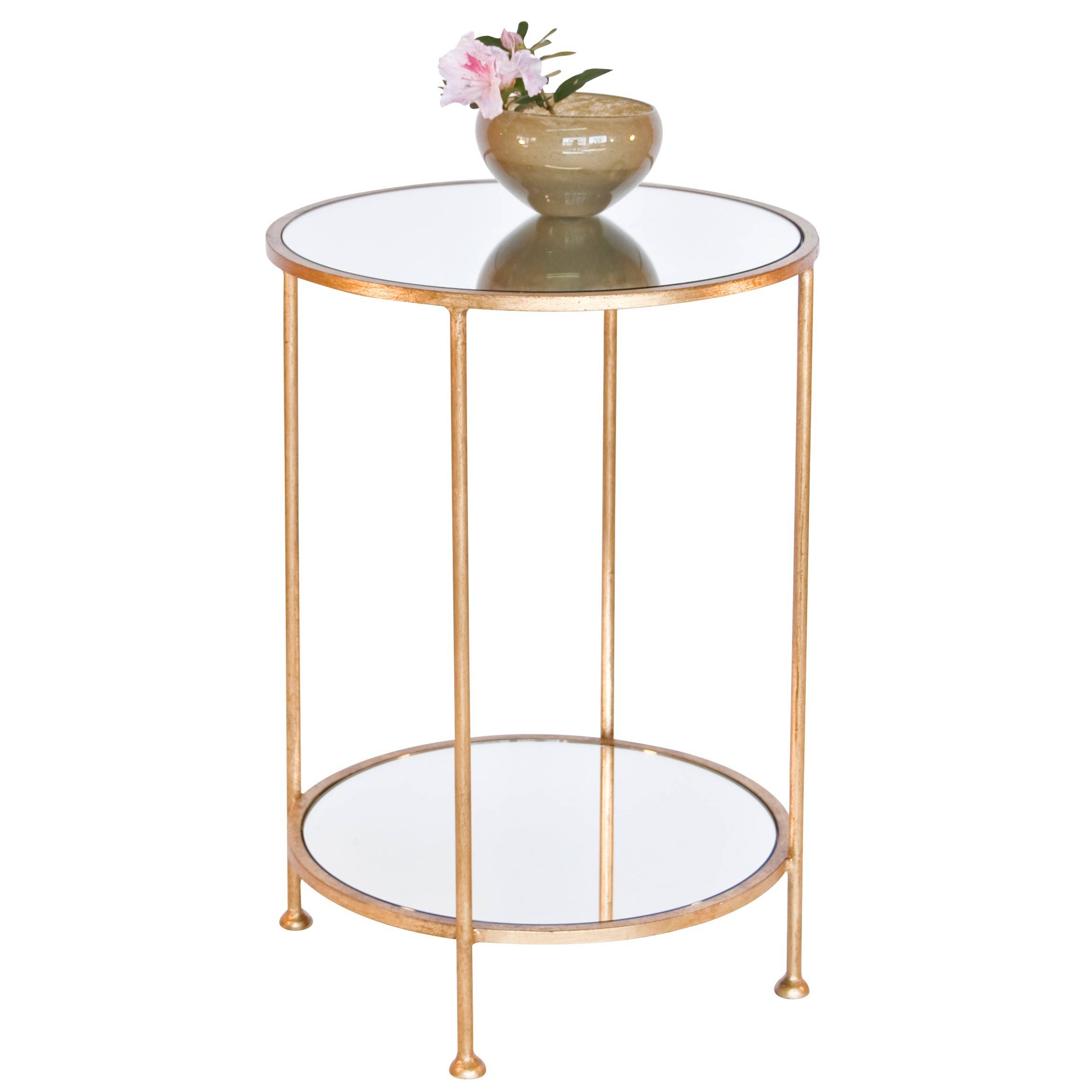 Worlds Away Chico Small 2 Tier Gold Leaf Side Table, Mirror Top With Regard To Gold Table Mirrors (Photo 1 of 25)