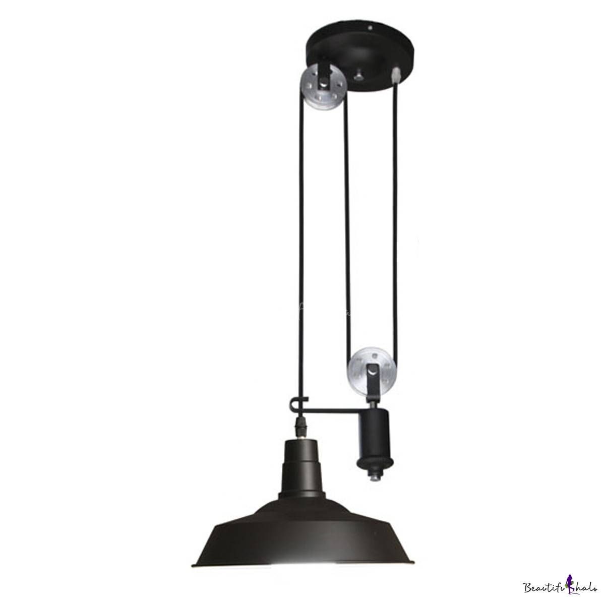 1 Light Pulley Pendant Metal Shade In Black – Beautifulhalo Throughout Pulley Pendant Lighting (Photo 9 of 15)