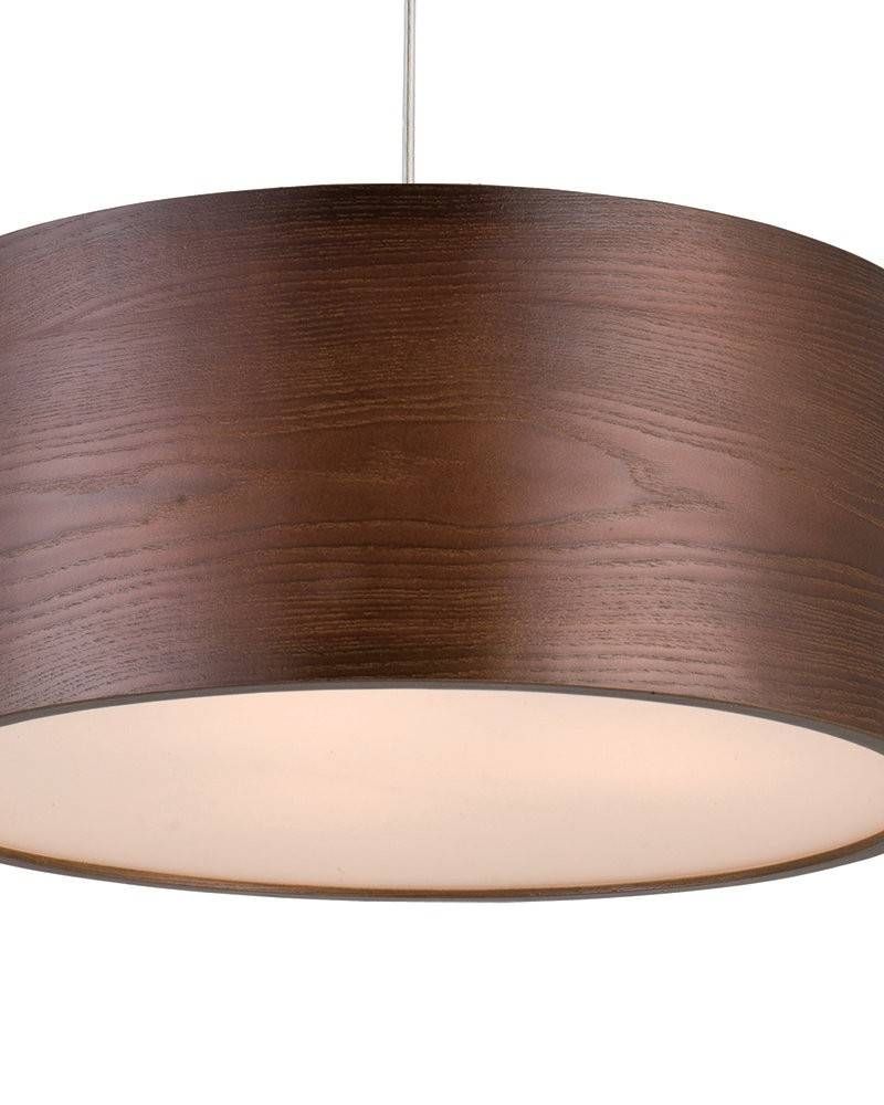 15" 3 Light Modern Nut Brown Wooden Drum Shaped Shade Pendant Intended For Brown Drum Pendant Lights (View 5 of 15)