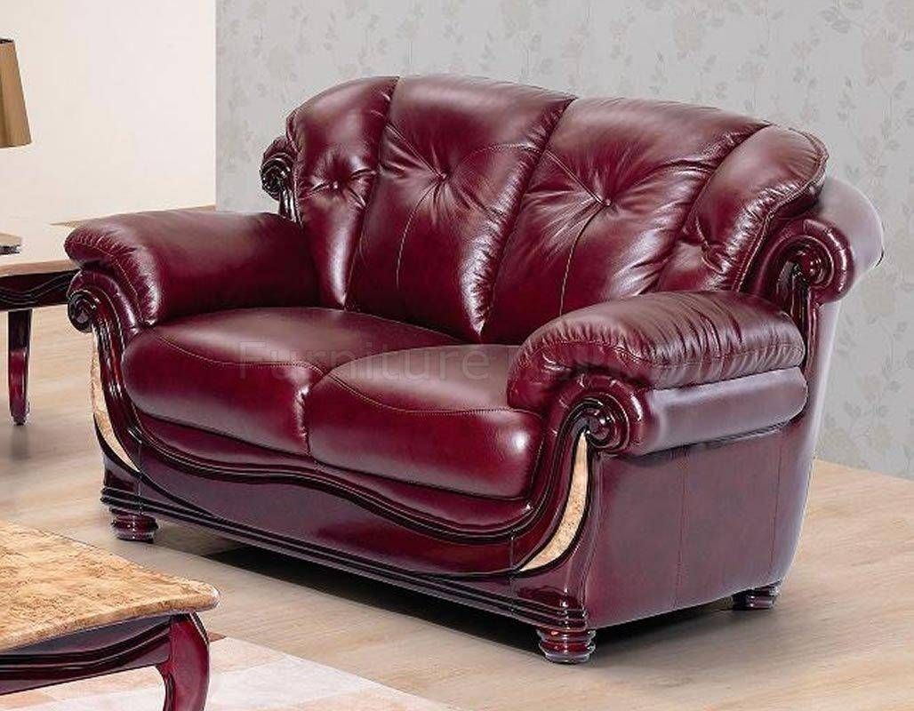 burgundy leather mission style sofa