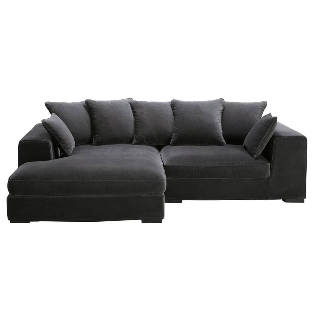 4 Seater Velvet Corner Sofa In Grey Bruges | Maisons Du Monde Intended For Giant Sofa Beds (View 15 of 15)