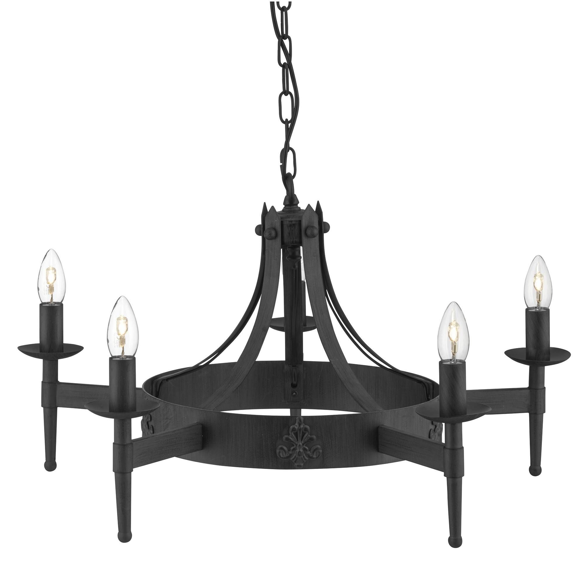 5 Light Fitting In Black Wrought Iron With Regard To Wrought Iron Lights Fittings (View 4 of 15)