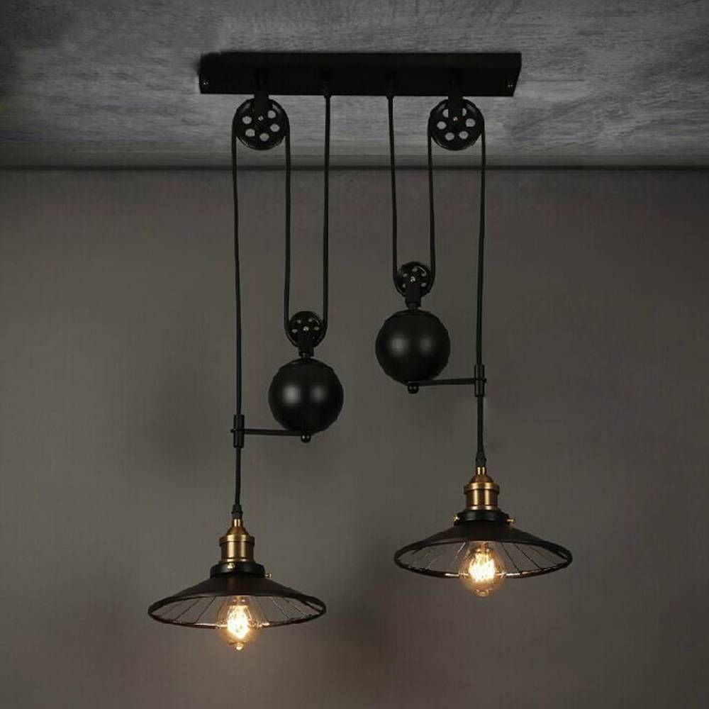 Aliexpress : Buy Loft Vintage Retro Wrought Iron Black Inside Double Pulley Pendant Lights (View 4 of 15)
