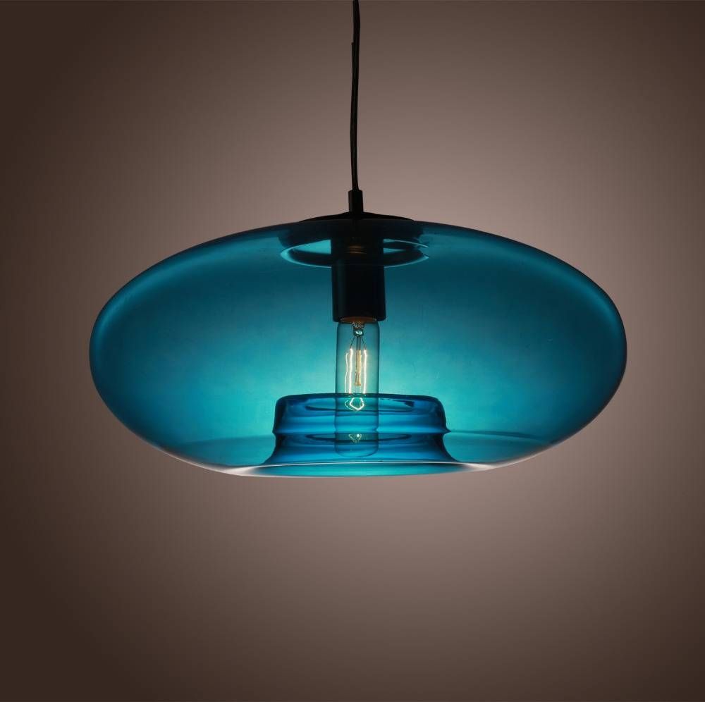 American Modern Glass Pendant Liights With Blue Round Lamp Shade Within Glass Pendant Lights Shades Uk (View 15 of 15)