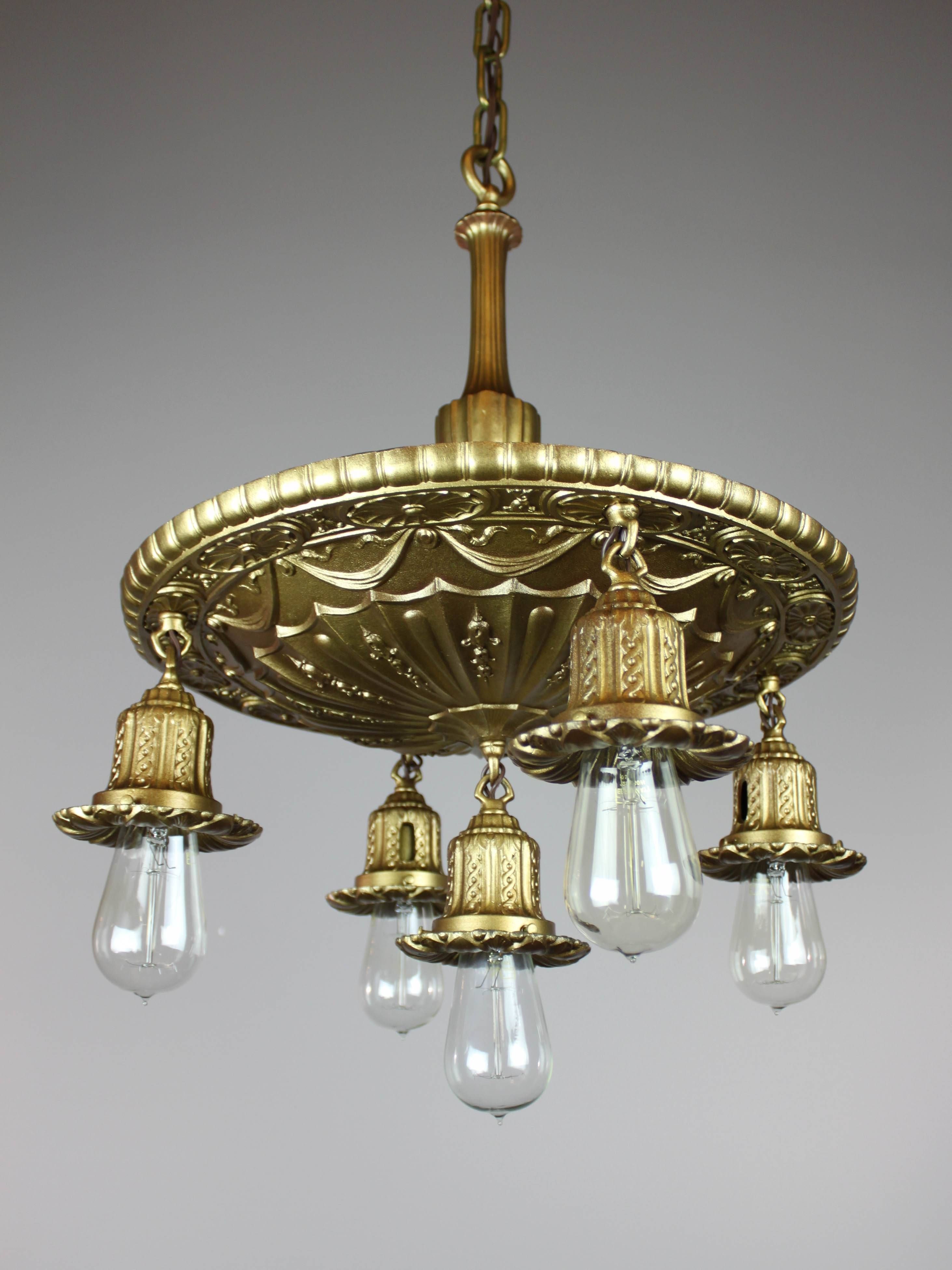 Antique Brass Shower Bare Bulb Light Fixture (5 Light) | Inside Bare Bulb Lights Fixtures (View 6 of 15)