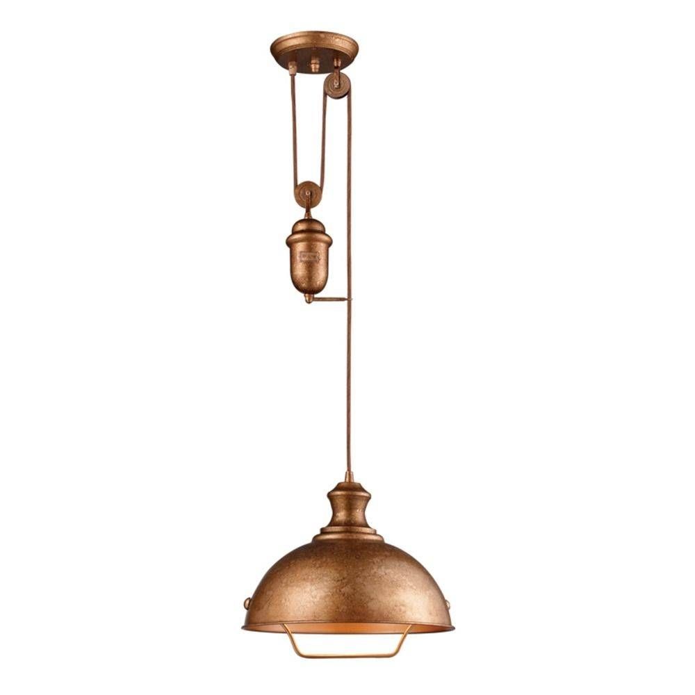 Antique Copper Pendant Lights | Vintage Copper Light Fixtures Inside Pulley Pendant Lights Fixtures (View 6 of 15)