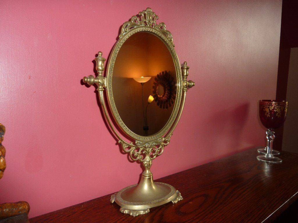 Antique French Brass Art Nouveau Vanity Dressing Table Mirror | In Regarding Art Nouveau Dressing Table Mirrors (Photo 3 of 15)