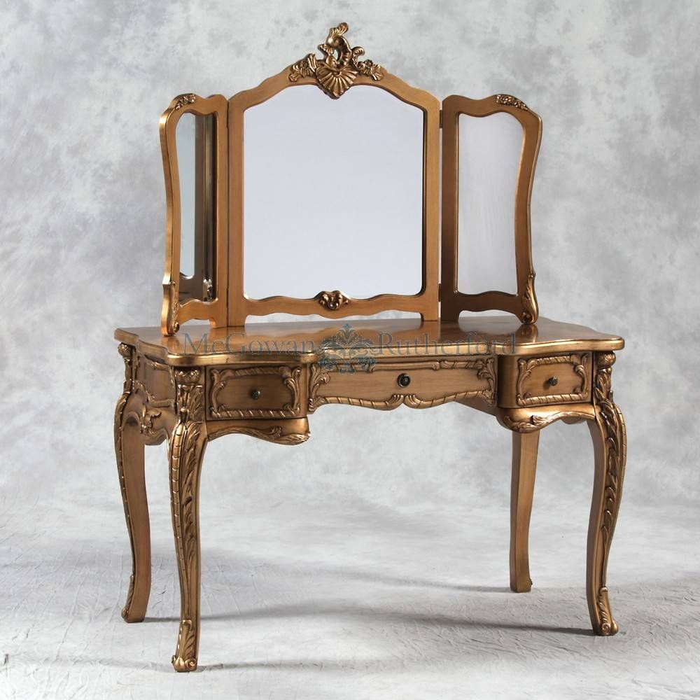 Antique Gold French Style Large Dressing Table And Mirror With Gold Dressing Table Mirrors (View 11 of 15)