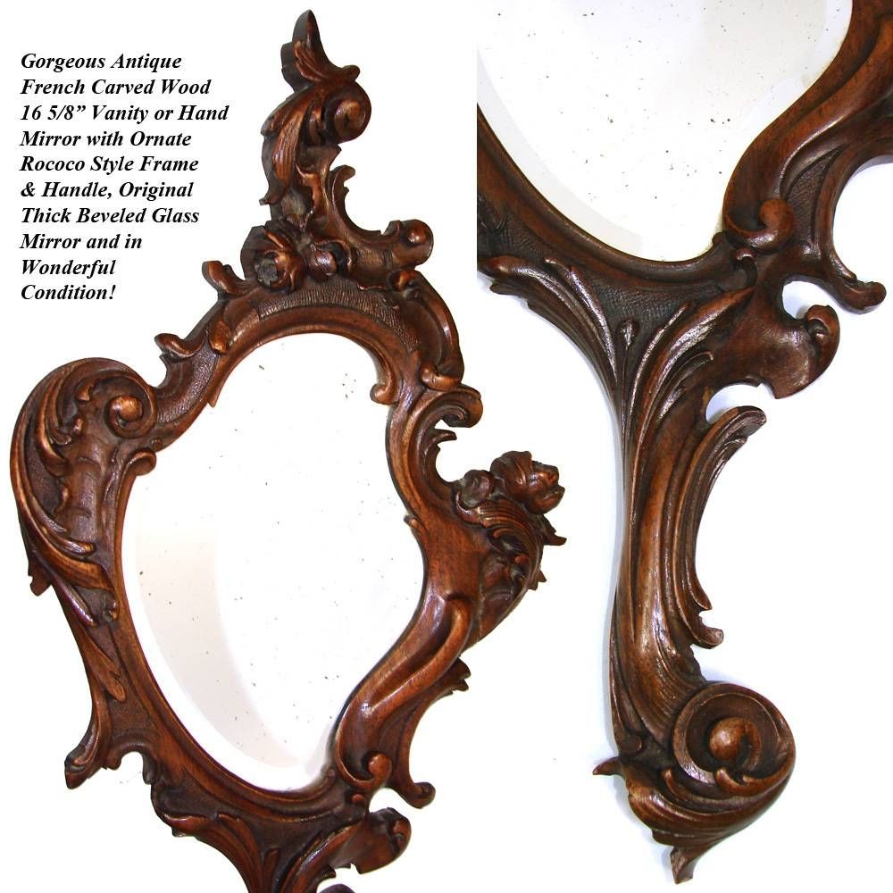 Antique Victorian Era Hand Carved 16.5" Vanity Hand Mirror, Frame In Antique Victorian Mirrors (Photo 8 of 15)