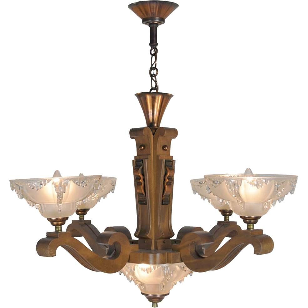Art Deco French Ezan Style Icicle Chandelier With 4 Arm Wooden Regarding French Style Ceiling Lights (View 3 of 15)