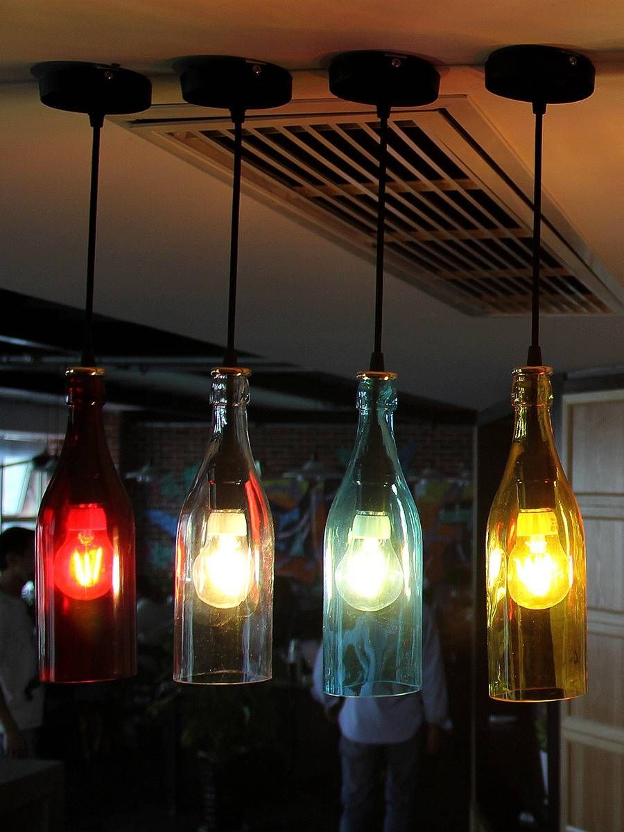 Assorted Colour Industrial Wine Glass Bottle Pendant Lamp Come For Wine Glass Pendant Lights (View 9 of 15)