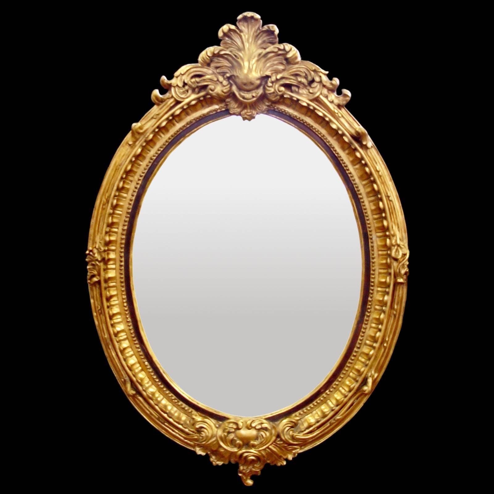 Baroque Hall Mirror Oval Wall Mirror Gold Color Red Leaf Motif Pertaining To Gold Baroque Mirrors (View 8 of 15)