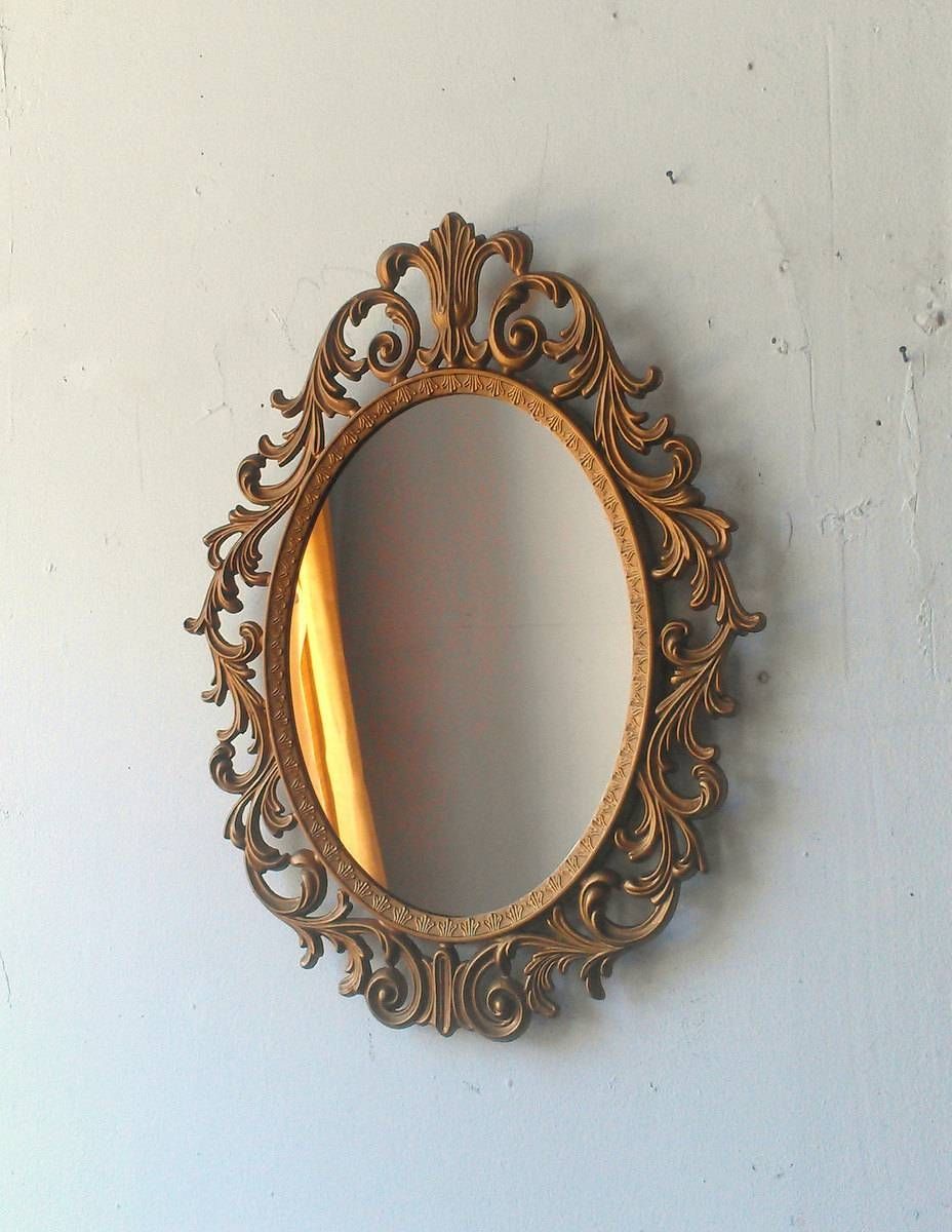 Baroque Mirror In Deep Gold Vintage Oval Frame Vintage Ornate Throughout Gold Baroque Mirrors (Photo 7 of 15)