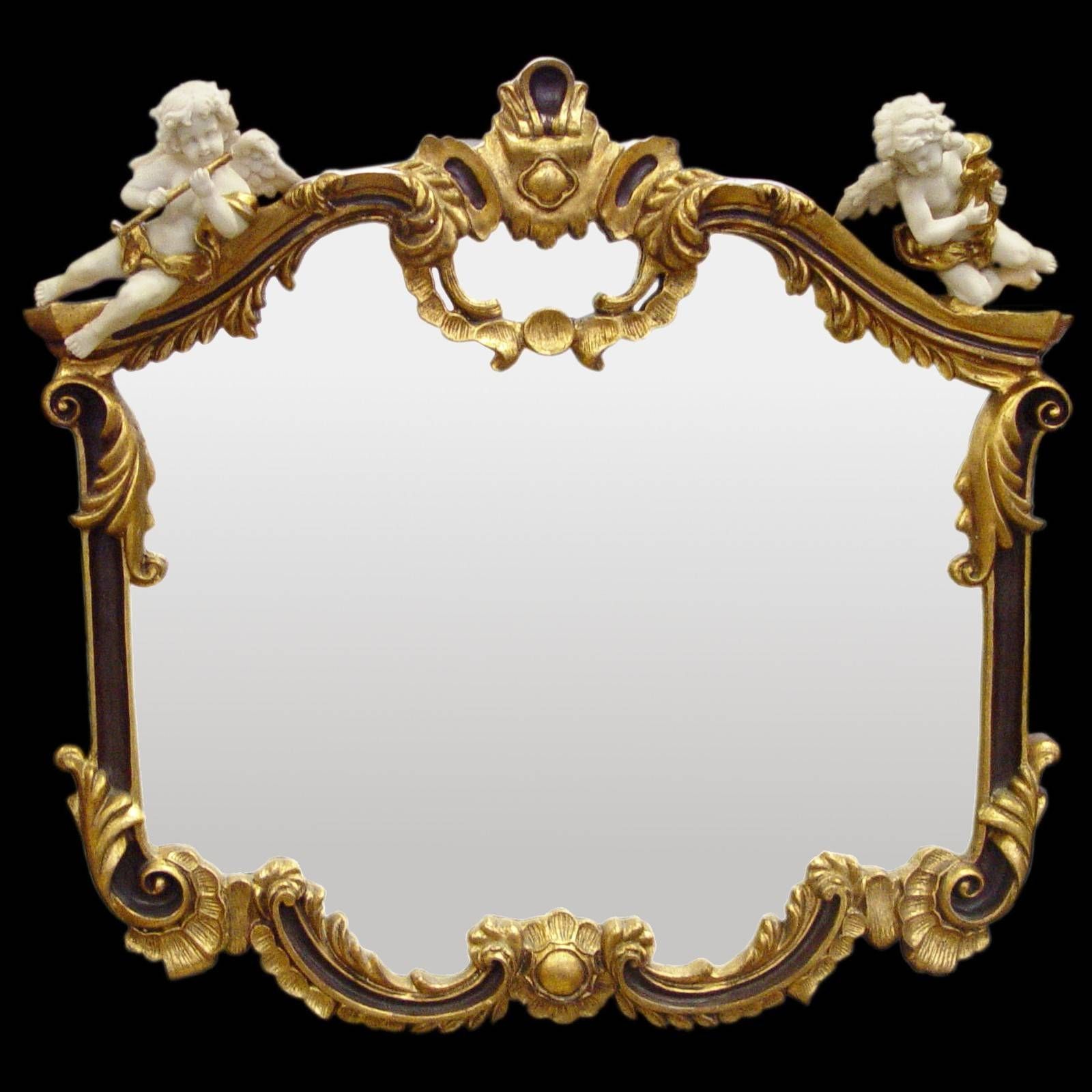 Baroque Mirror Wall Mirror Gold Red 2 White Music Angel Figurines Intended For Gold Baroque Mirrors (Photo 14 of 15)