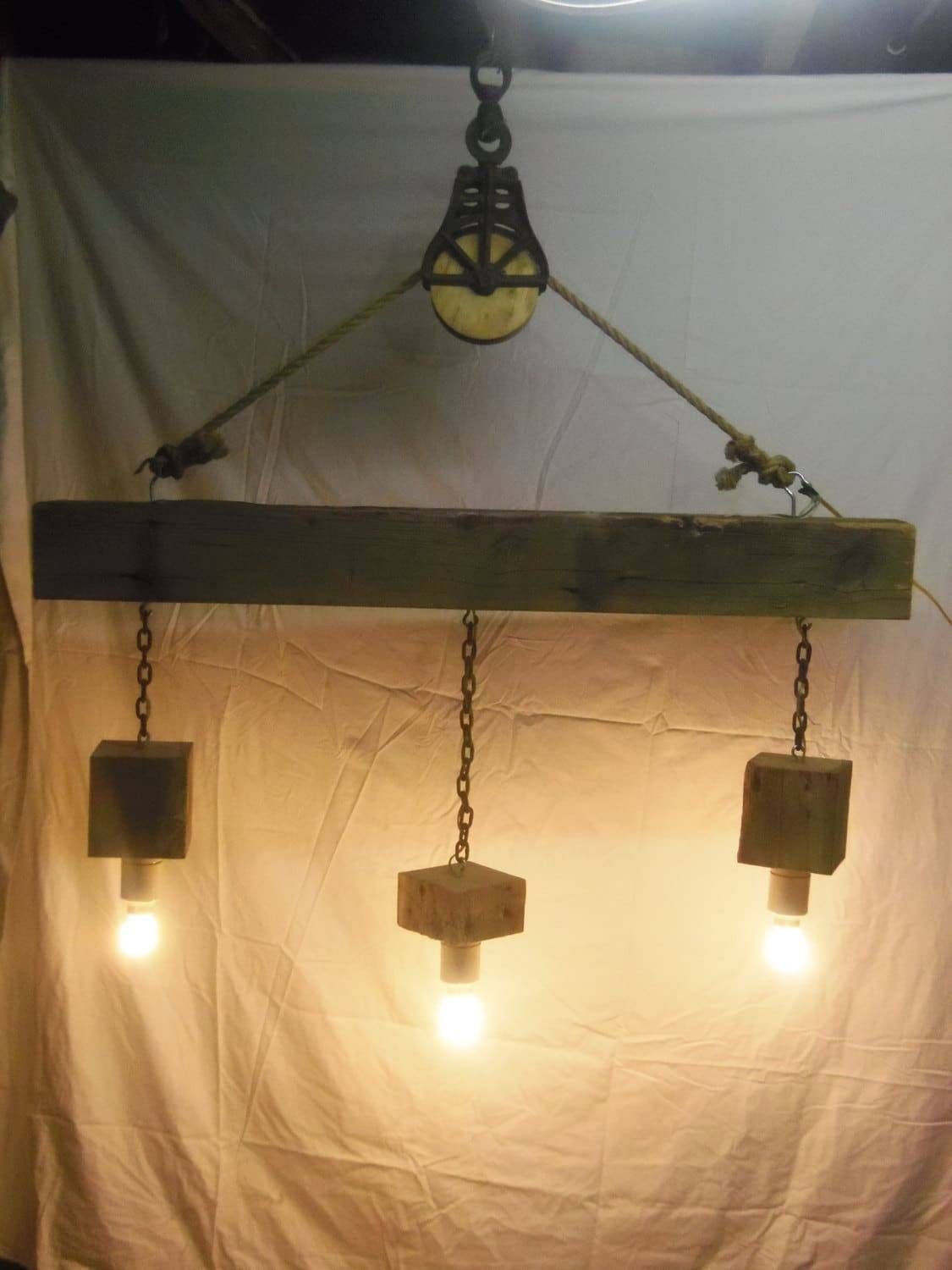 Beam Wood Light Fixture And Pulley Pendant Light | Id Lights In Reclaimed Pendant Lighting (View 4 of 15)