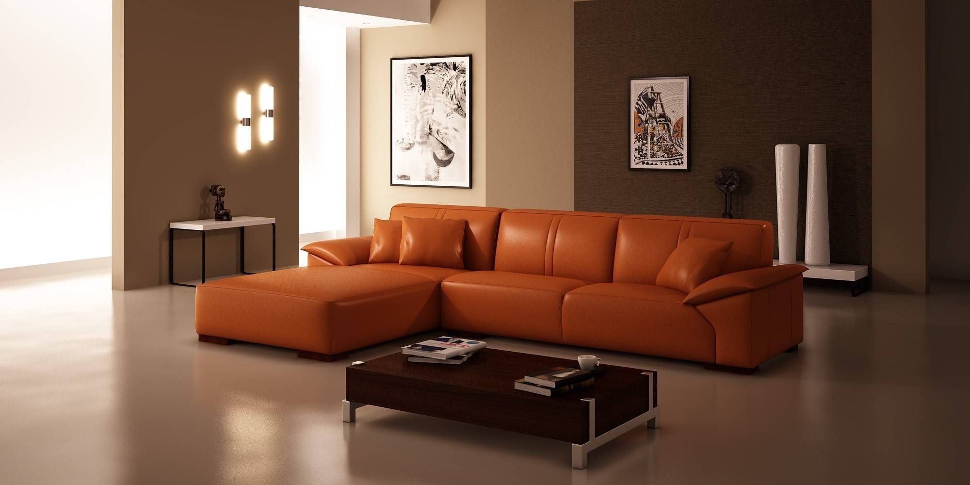 burnt orange couch living room