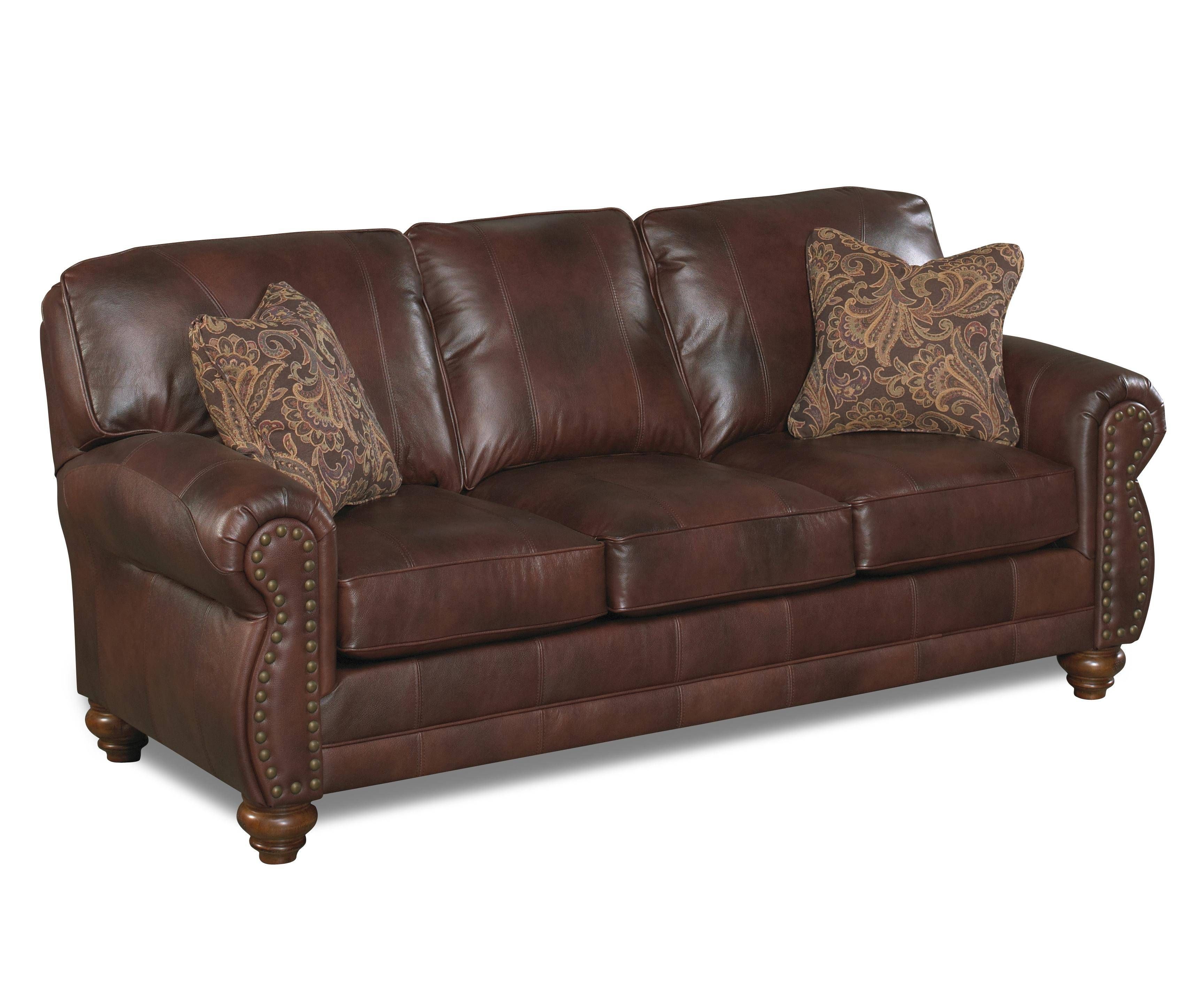 brown leather sofa nailhead backs