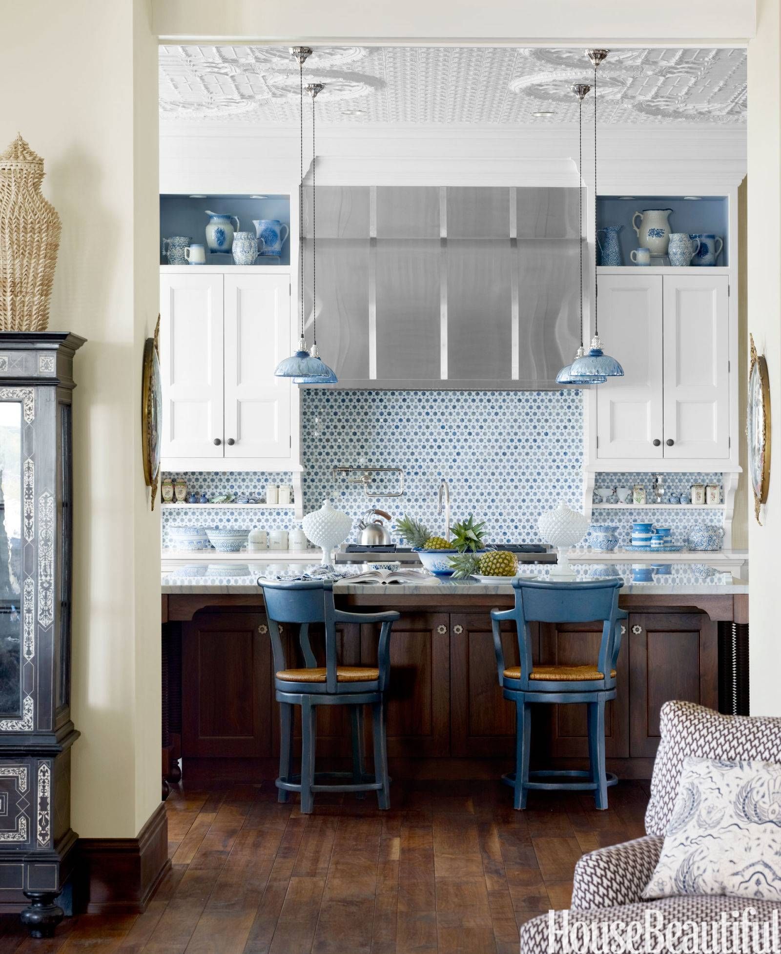 Blue Exotic Kitchen – House Beautiful Pinterest Favorite Pins July In Blue Mercury Glass Pendant Lights (View 15 of 15)