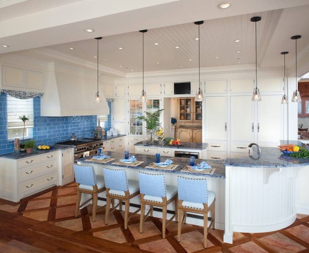 Blue Kitchen Countertops Beach Style With Glass Pendant Lights Within Beach Style Pendant Lights (View 15 of 15)