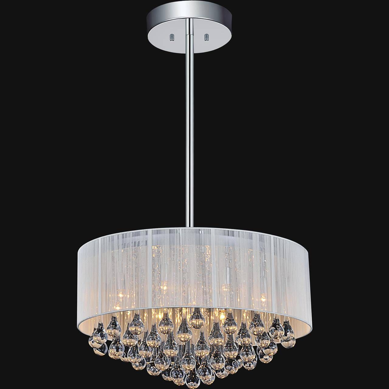 Brizzo Lighting Stores. 22" Gocce Modern String Drum Shade Crystal Regarding White Drum Lights Fixtures (Photo 14 of 15)