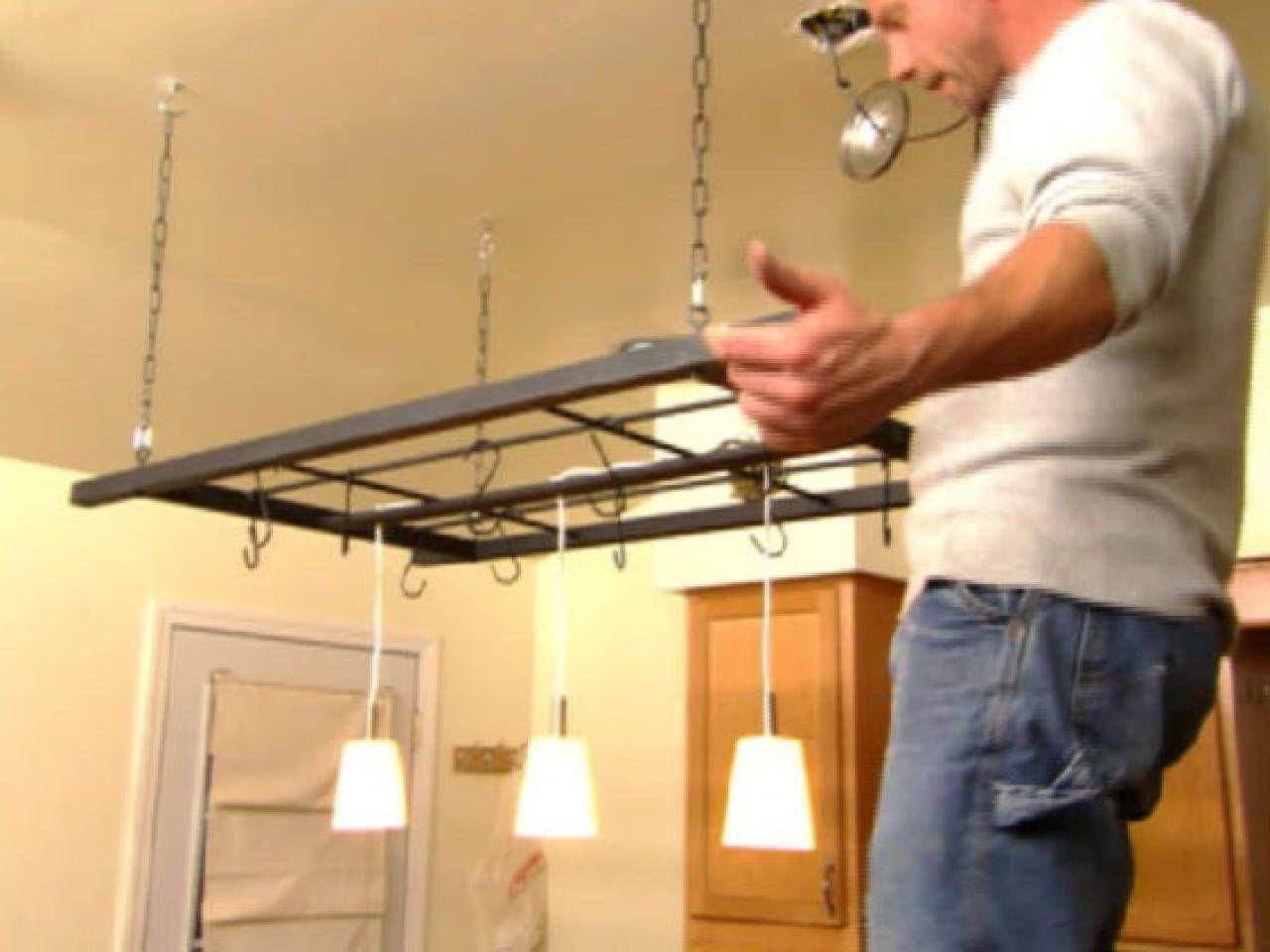 Build A Hanging Pot Rack | Hgtv Regarding Kitchen Pendant Lights With Pot Rack (View 12 of 15)