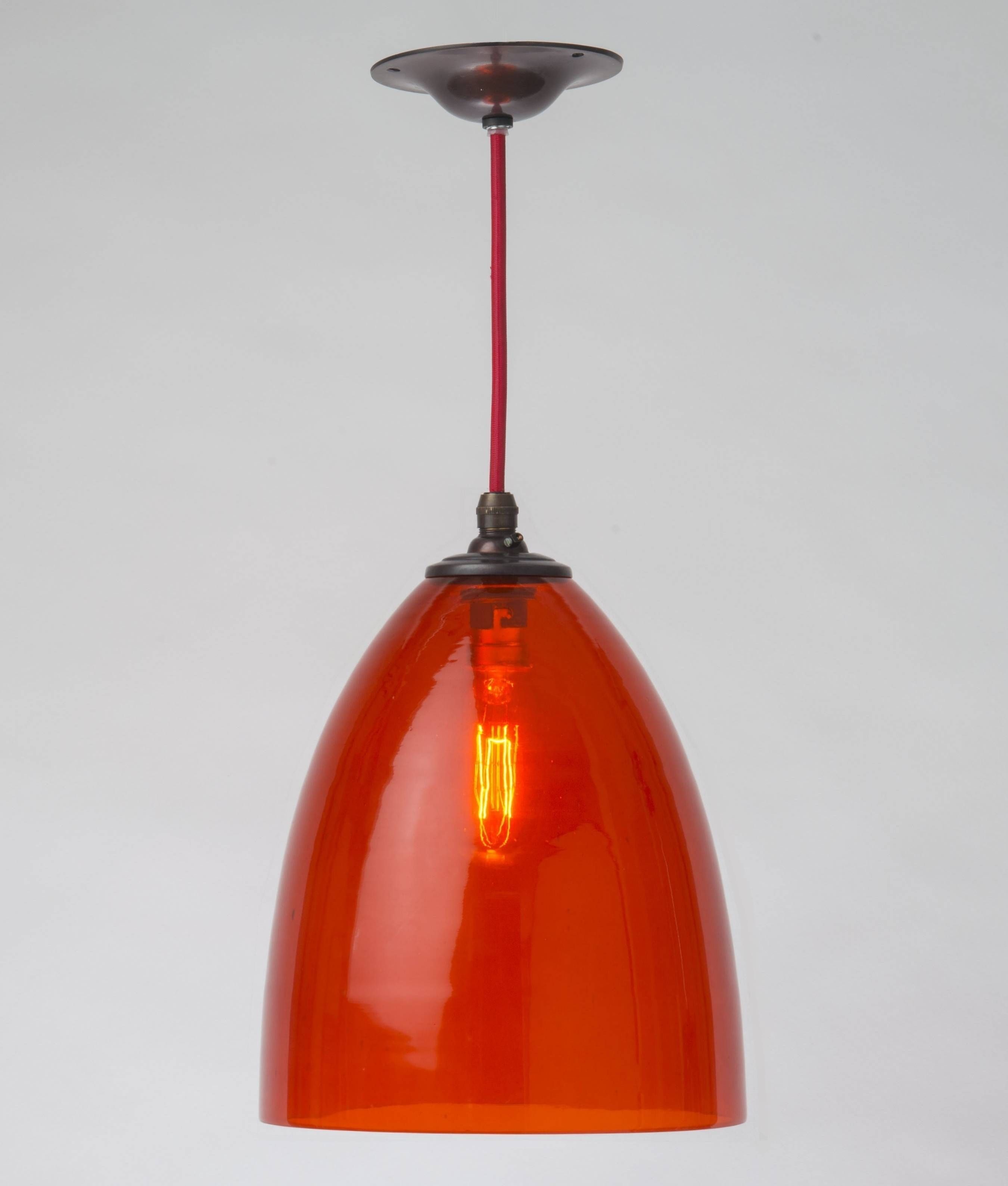 Burnt Orange Hand Blown Glass Shade Pendant. A Fantastic Light With Coloured Glass Pendants (Photo 4 of 15)