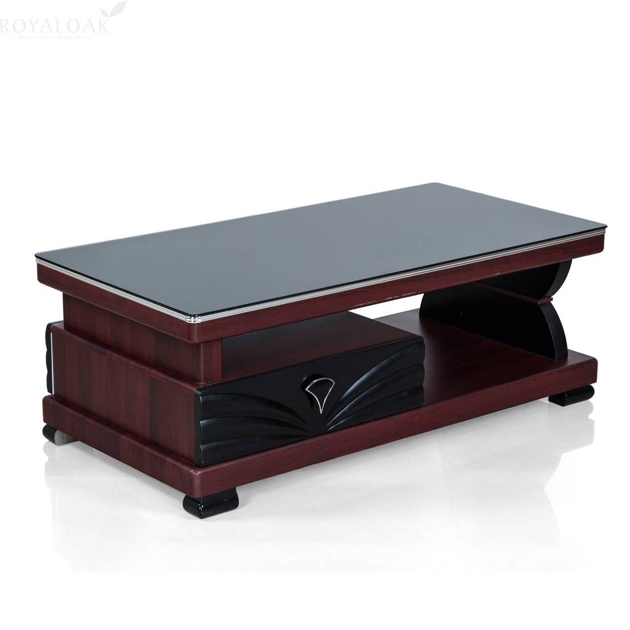 Buy Royaloak Wave Coffee Tableonline In India – Living In Oak Coffee Table With Glass Top (View 13 of 15)