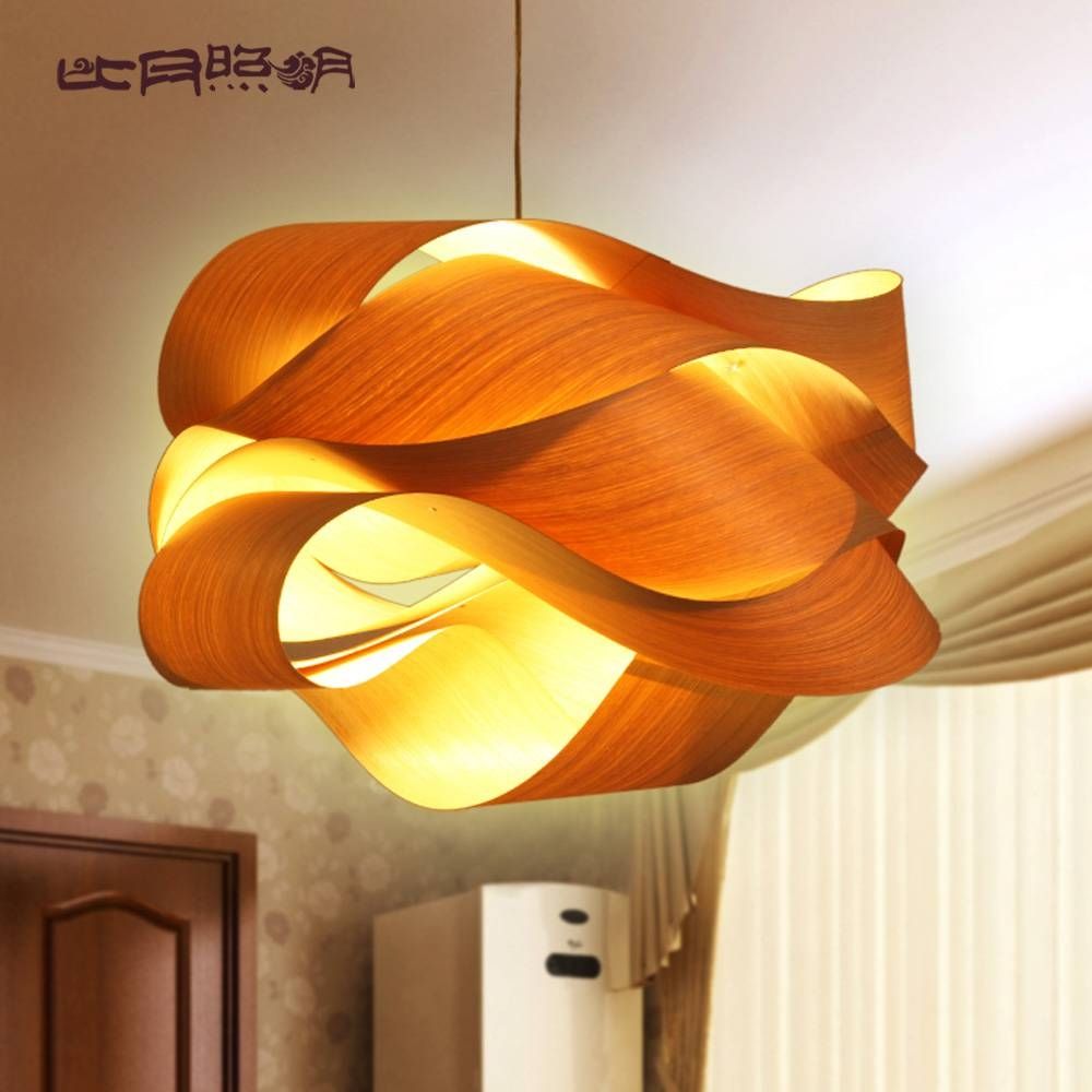 Chinese Style Wood Project Light Veneer Lamps Personalized Pendant Throughout Wood Veneer Lighting (Photo 12 of 15)