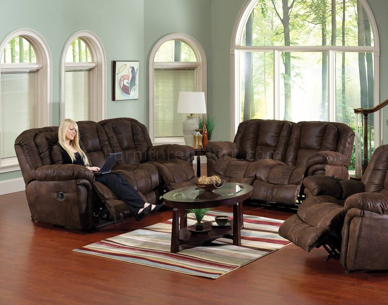 Chocolate Faux Leather Contour Reclining Sofa & Loveseat Set Intended For Reclining Sofas And Loveseats Sets (View 3 of 15)