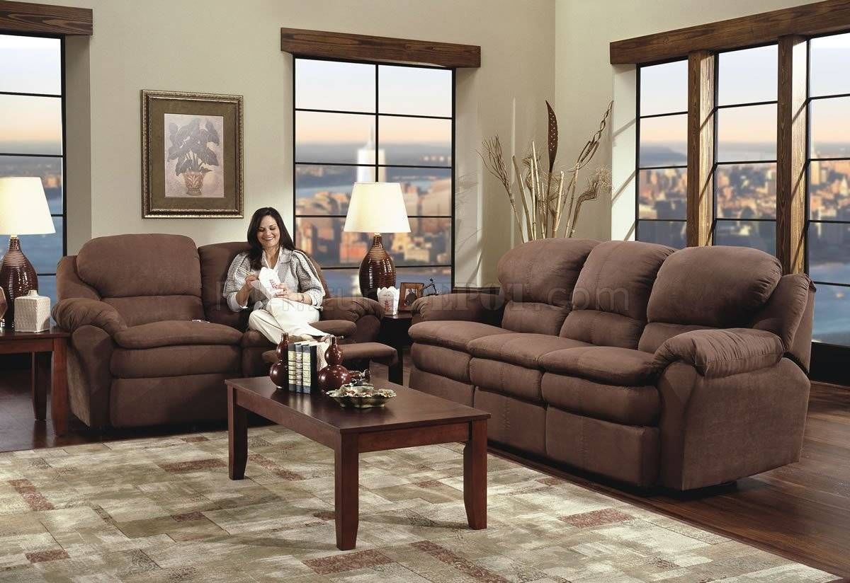 Chocolate Microfiber Modern Double Reclining Sofa & Loveseat Set For Reclining Sofas And Loveseats Sets (View 14 of 15)
