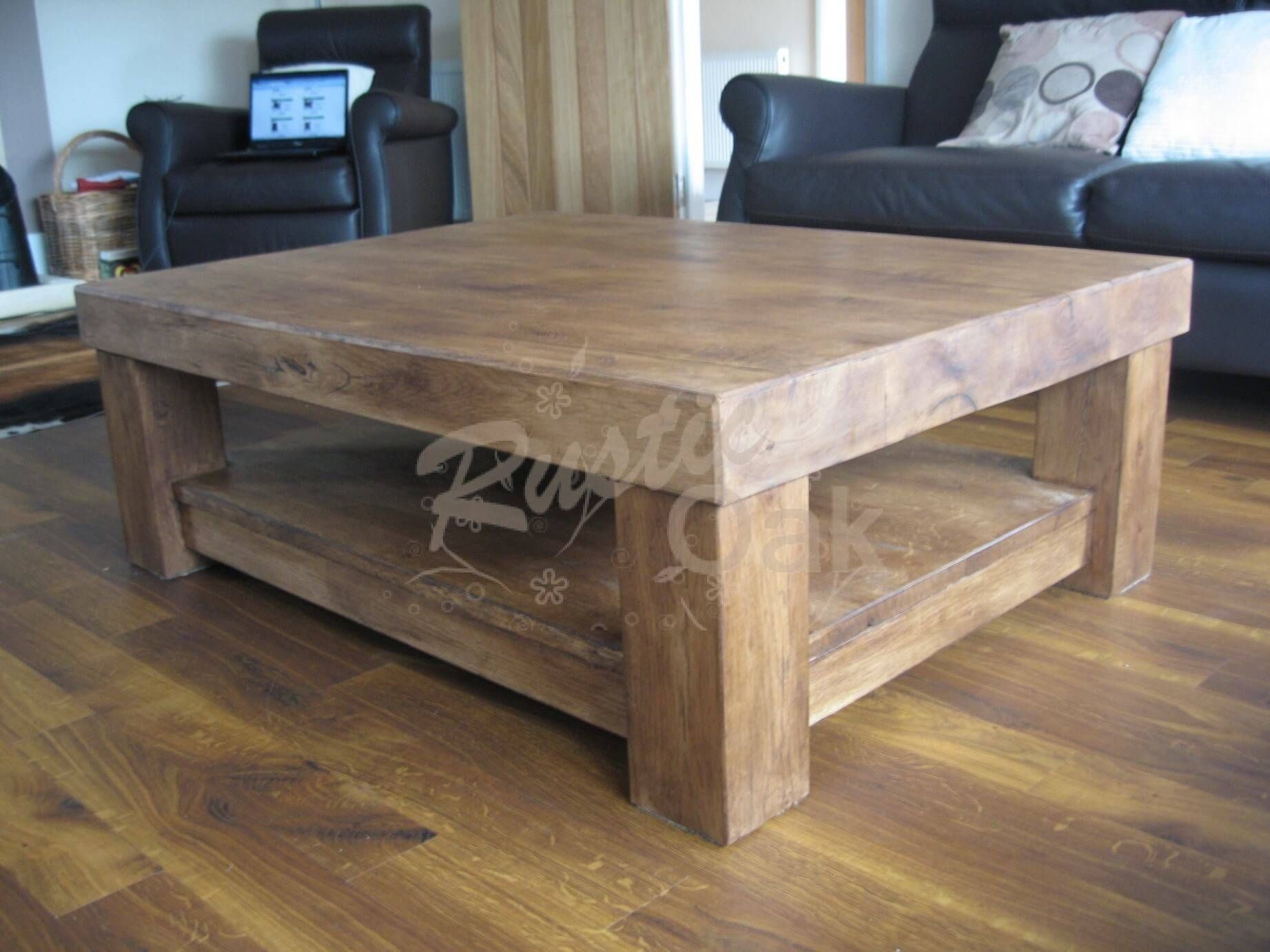 Chunky 4 Leg Coffee Table With Shelf – Rustic Oak In Rustic Oak Coffee Tables (View 1 of 15)