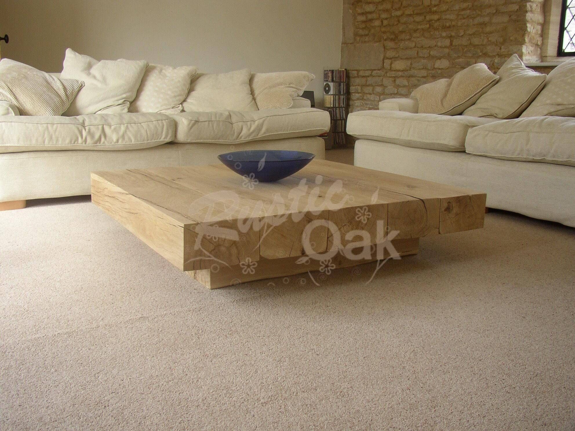 Coffee Table With Cube Base (green Oak) – Rustic Oak Throughout Square Coffee Table Oak (View 8 of 15)