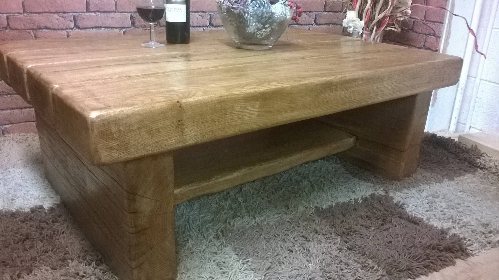 Coffee Table With Shelf – 3" Oak Beam | Wood N Wax Handcrafted Within Oak Beam Coffee Tables (Photo 3 of 15)