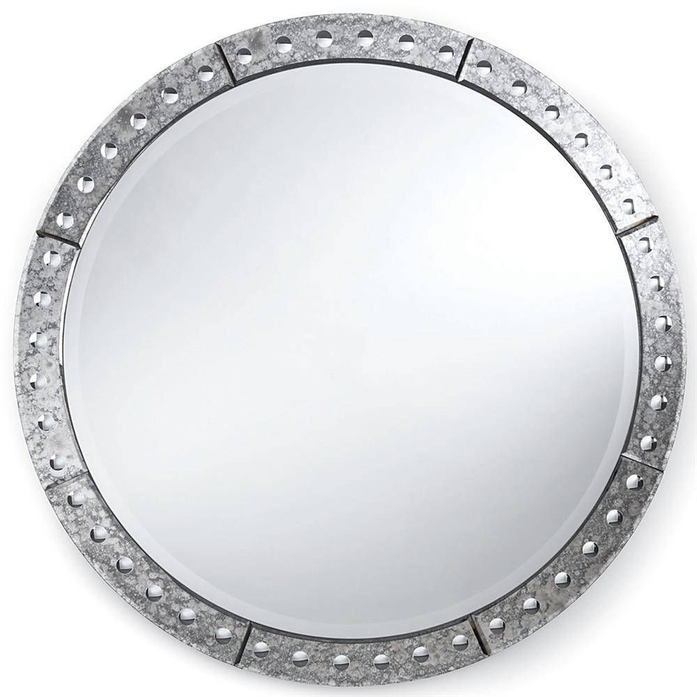 Crewe Hollywood Regency Antique Silver Round Mirror – 32 Inch With Round Antique Mirrors (View 2 of 15)