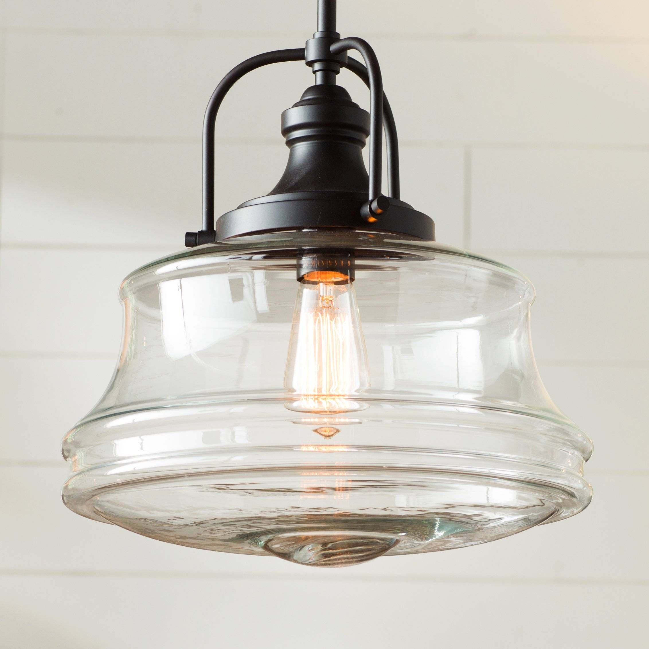 Decor: Clear Glass Schoolhouse Pendant Light For Lighting Fixture With Regard To Large Schoolhouse Pendant Lights (View 11 of 15)