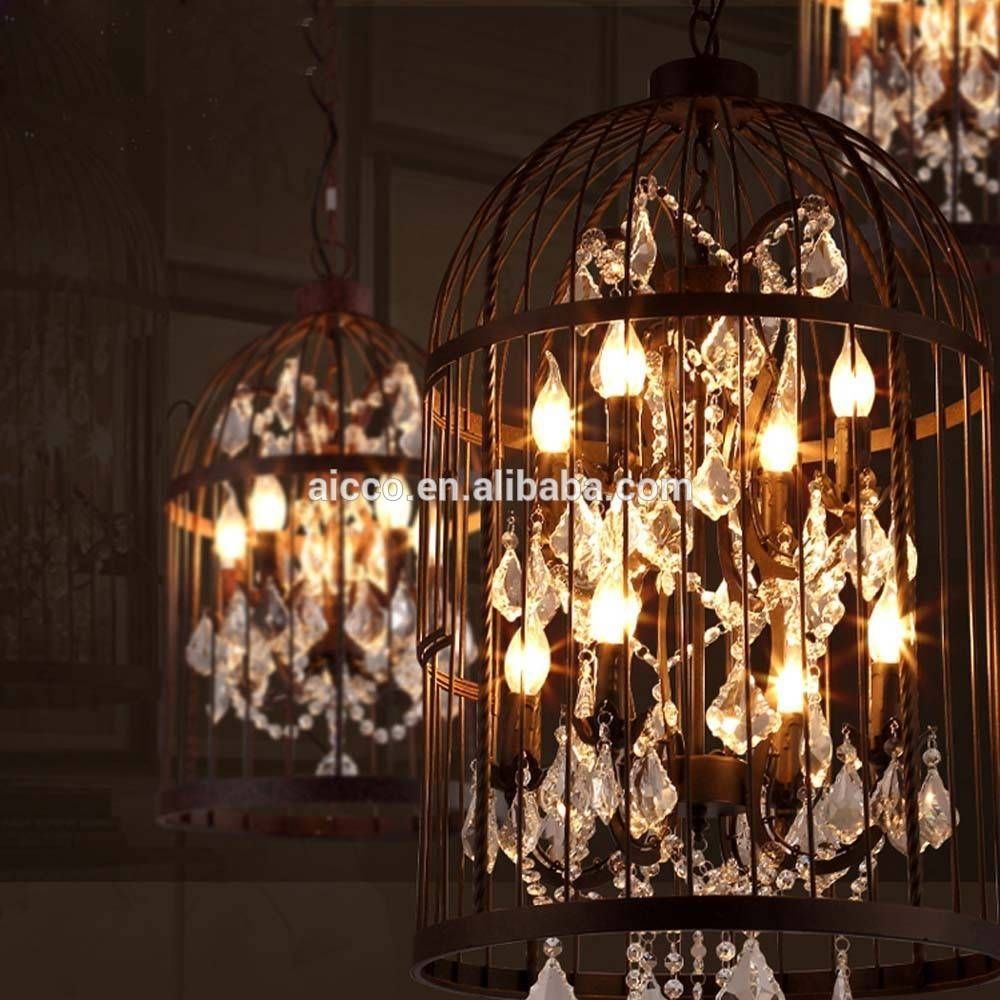 Decor: Vintage Industrial Pendant Light Bird Cage With Crystal Within Birdcage Pendant Light Chandeliers (View 13 of 15)