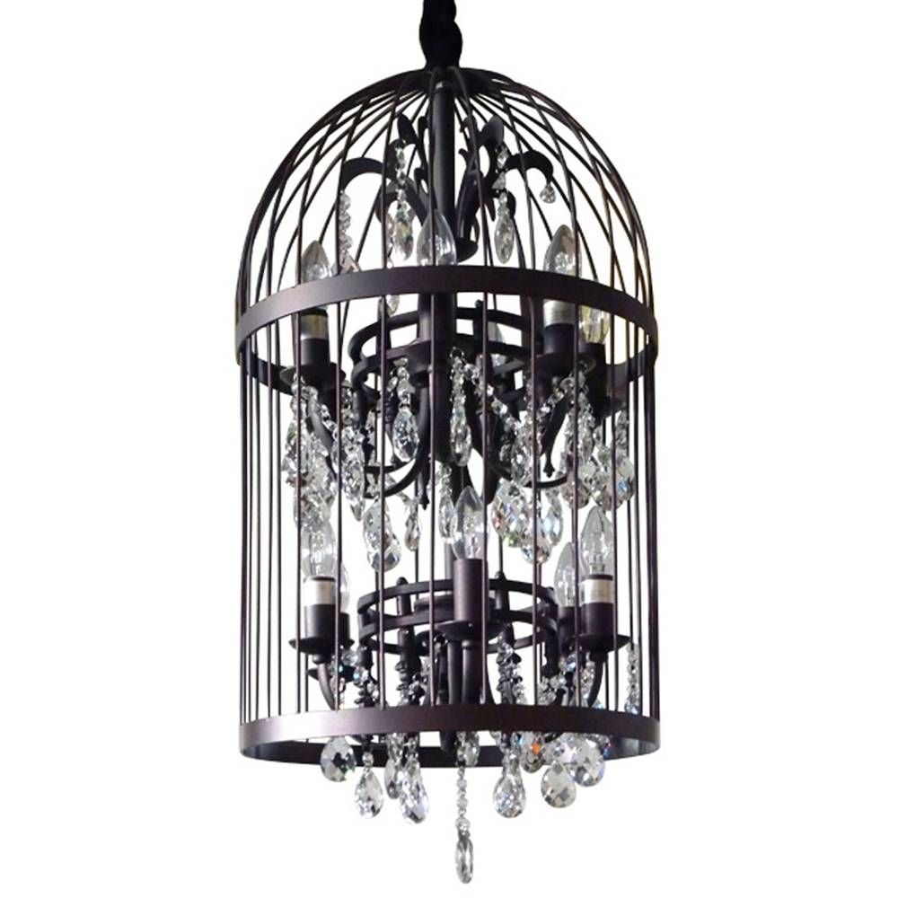 Decor: Vintage Industrial Pendant Light Bird Cage With Crystal Within Birdcage Pendant Light Chandeliers (View 8 of 15)