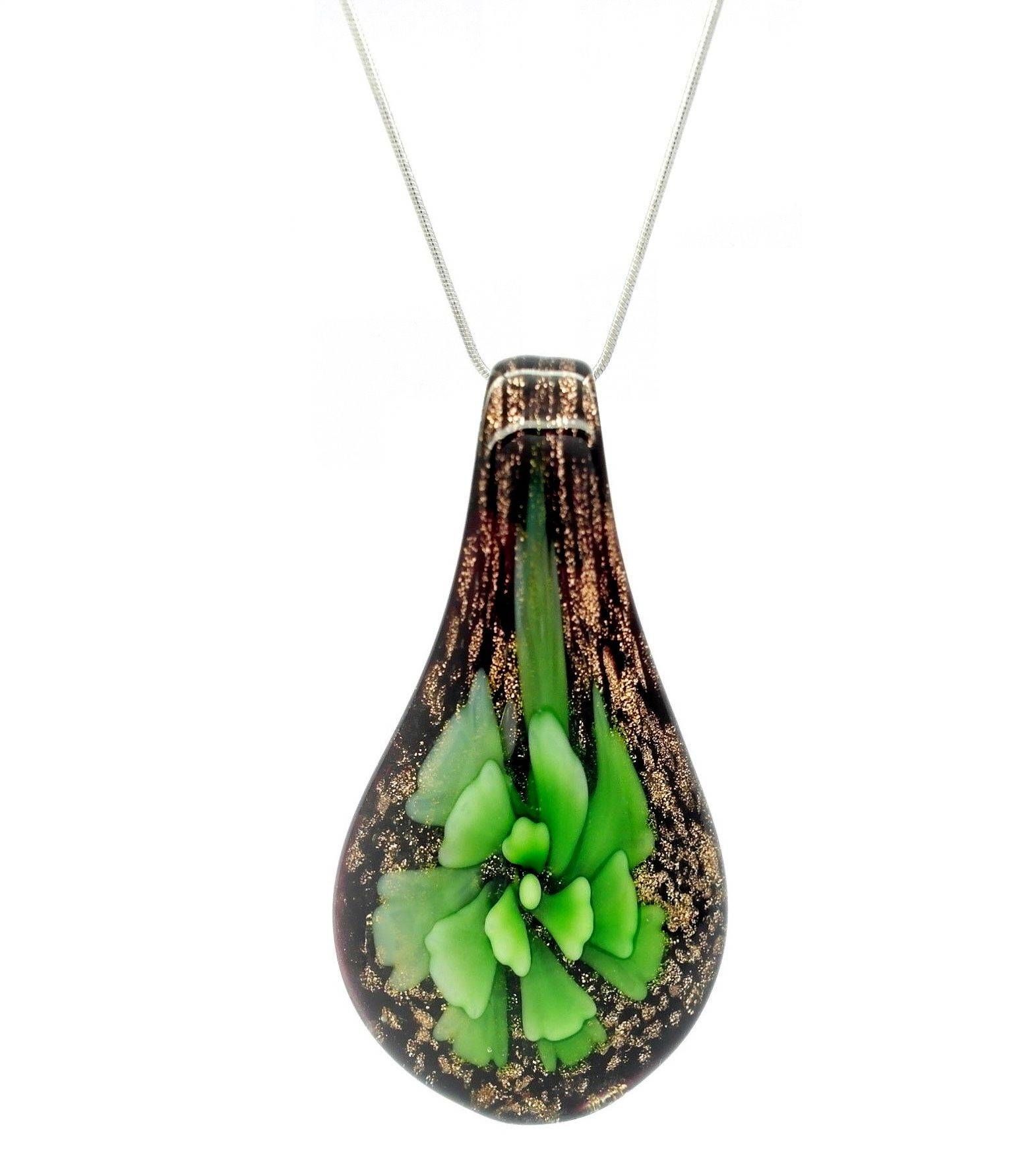 Distinctive Decorative Green Flower Venetian Murano Glass Teardrop Throughout Venetian Glass Pendants (View 9 of 15)