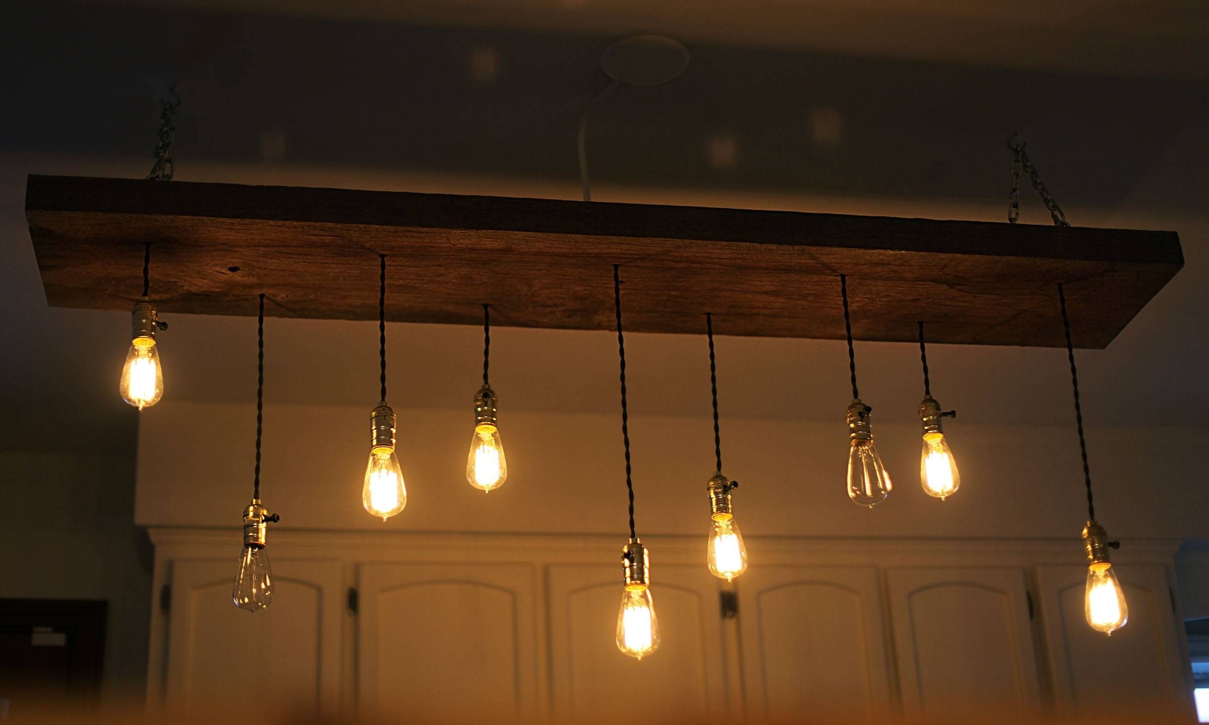 Diy Reclaimed Lumber Hanging Edison Bulb Chandelier | Unmaintained With Bare Bulb Pendant Light Fixtures (Photo 1 of 15)