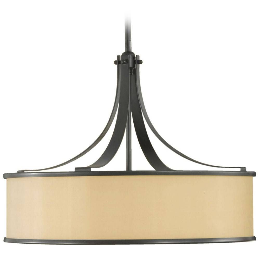 Drum Pendant Light With Brown Shade In Dark Bronze Finish | F2343 Inside Brown Drum Pendant Lights (Photo 3 of 15)