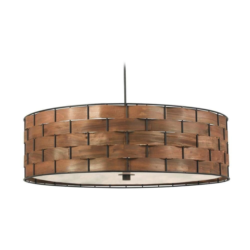 Drum Pendant Light With Brown Tones Bamboo Shade In Dark Split Within Brown Drum Pendant Lights (Photo 9 of 15)