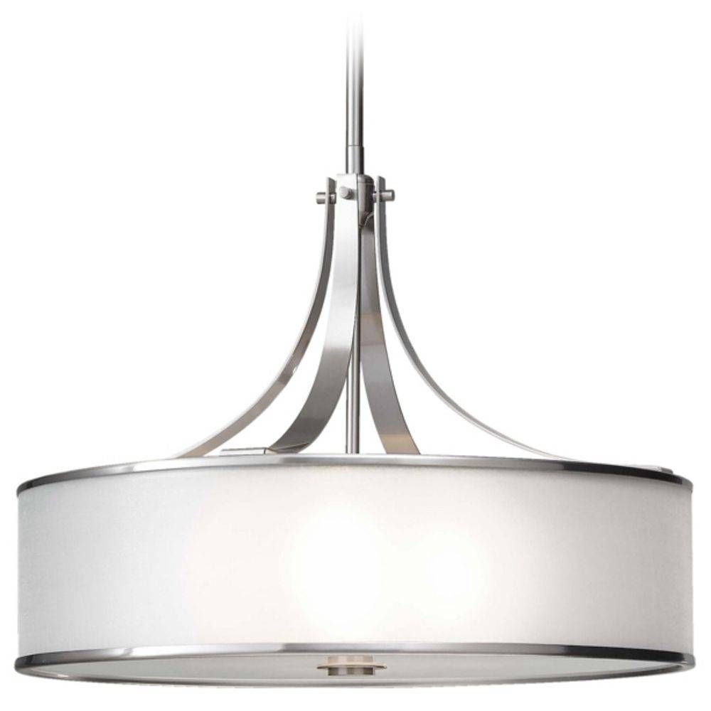 Drum Pendant Light With Silver Shade In Brushed Steel Finish Throughout Brushed Nickel Drum Pendant Lighting (View 2 of 15)