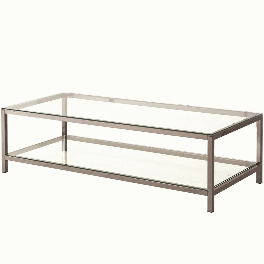 Dual Glass Shelf Coffee Table – Coaster 720228 Pertaining To Glass Coffee Table With Shelf (View 14 of 15)