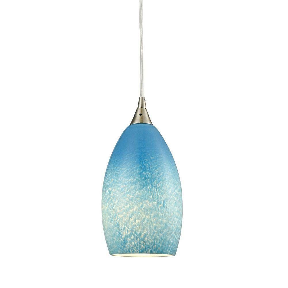 Earth 1 Light Satin Nickel Pendant With Sky Blue Glass Tn 75053 With Regard To Pale Blue Pendant Lights (Photo 3 of 15)