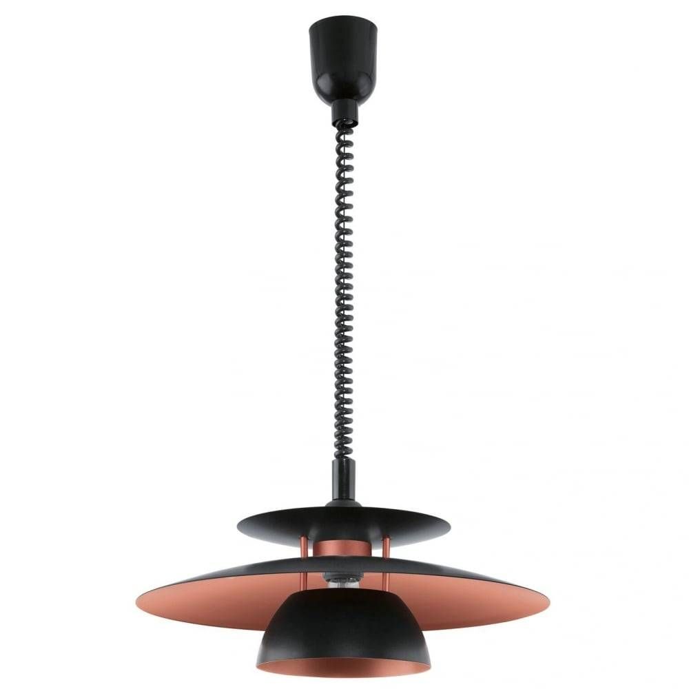Eglo 31666 Brenda Rise And Fall Ceiling Pendant In Black And Copper For Rise And Fall Pendant Lights (View 9 of 15)