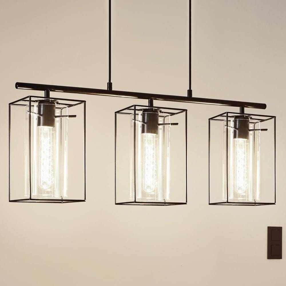 Eglo 49496 Loncino Triple Pendant Light In Black With Smoked Glass Pertaining To Triple Pendant Kitchen Lights (Photo 13 of 15)
