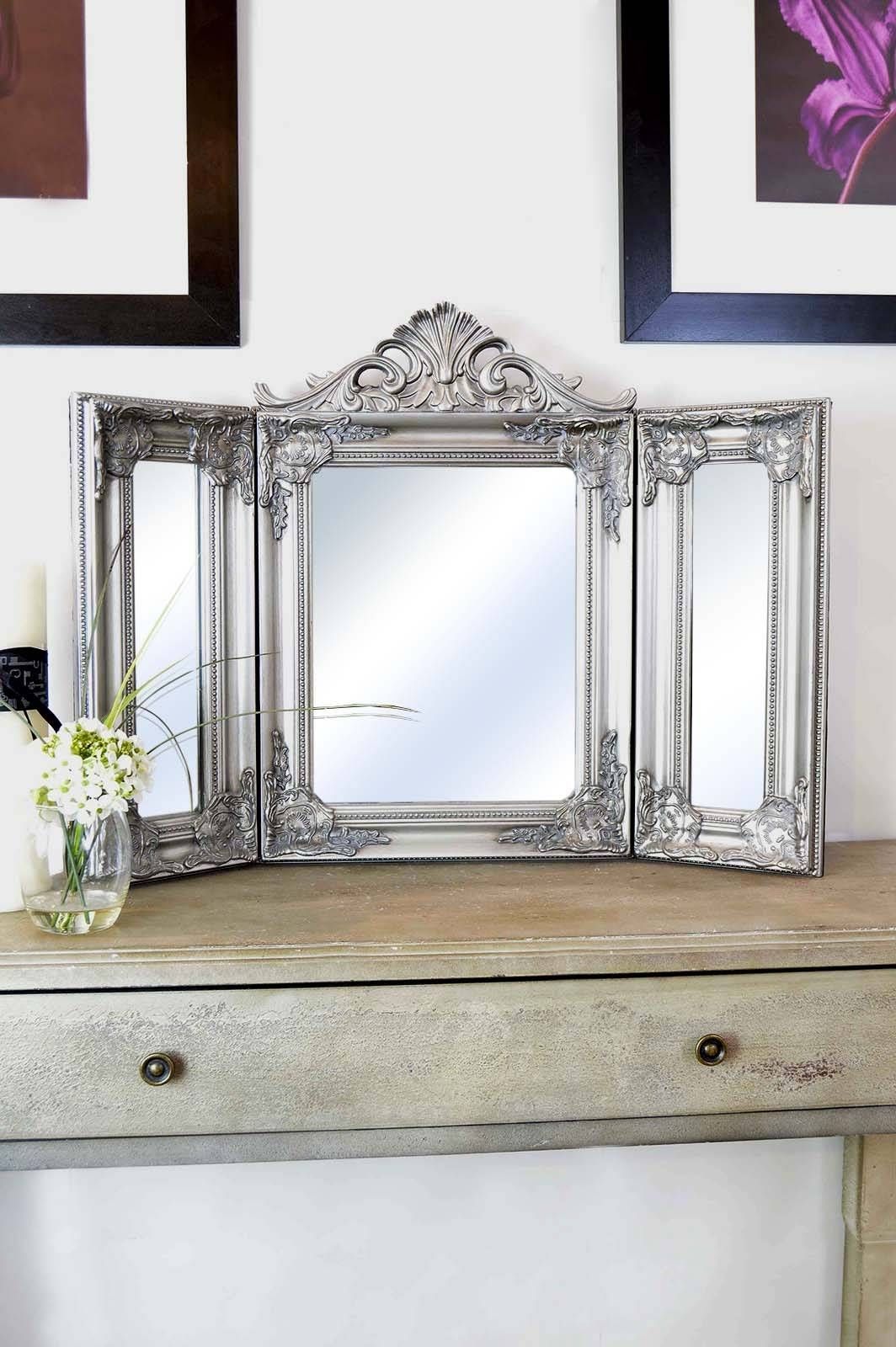 Elegant Silver Antique Style Design Free Standing Dressing Table Intended For Silver Dressing Table Mirrors (View 1 of 15)