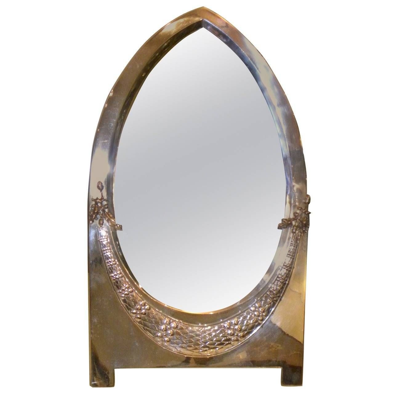 Elegant Silver Art Deco Or Art Nouveau Wmf Table Mirror For Sale Intended For Art Nouveau Dressing Table Mirrors (Photo 6 of 15)